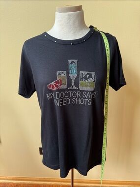 Black Short Sleeve Tee with Rhinestone Drink Design
